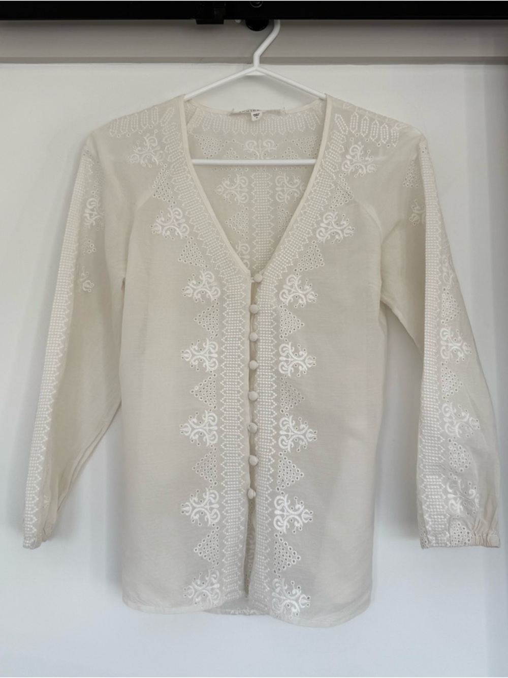 Veronica Beard Silk Vneck Embroidered Blouse